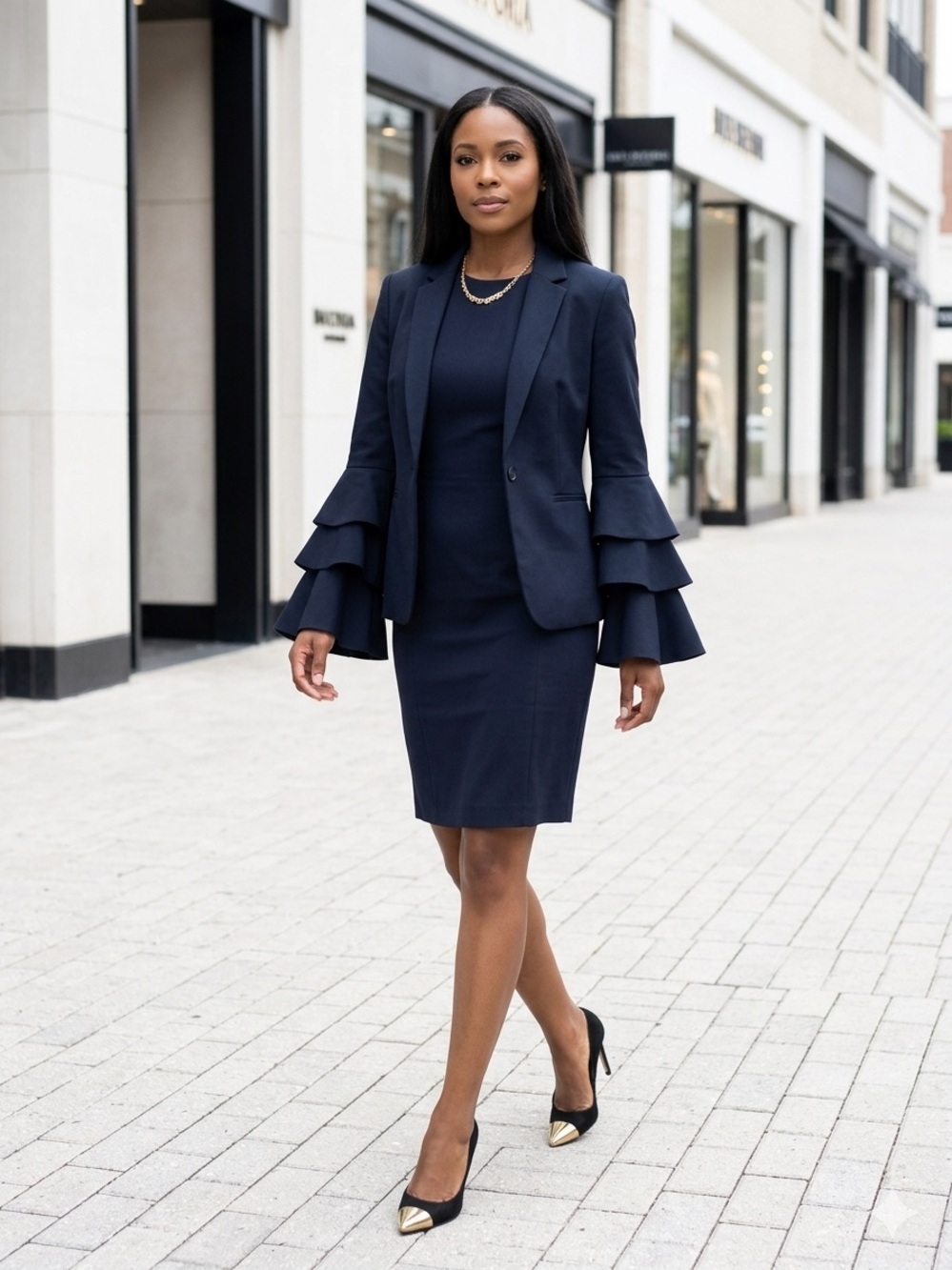 Banana Republic Navy Blue Layered Bell Sleeve Collarless Zip Blazer Jacket 4 EUC